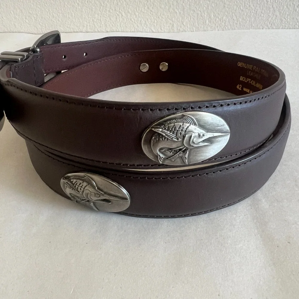 Zep Pro Sailfish Concho Leather Belt Mens 42 Brown Brushed Silver Sport Fishing